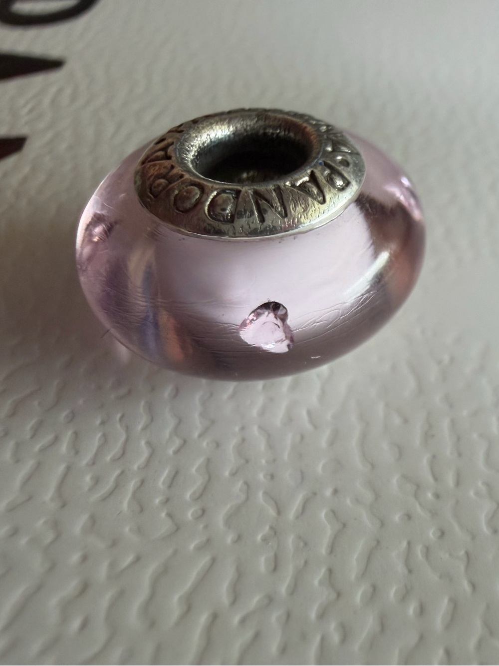 Pandora Lavender Glass Charm with Silver Core